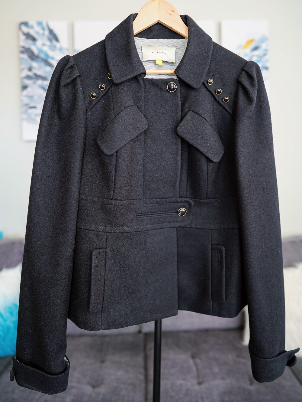 Anthropologie Leifsdottir Wool Angora Tailored Military Jacket Coat 12